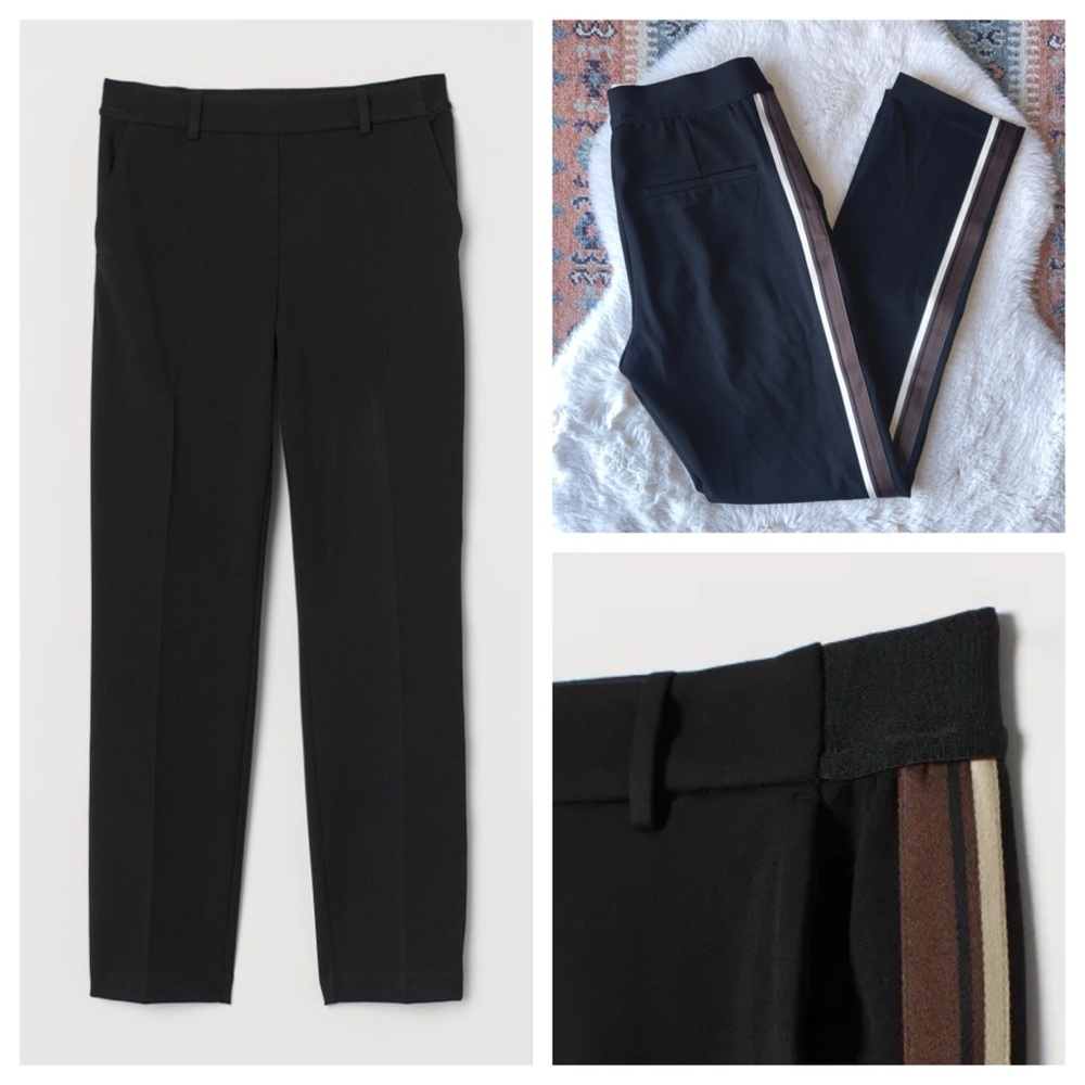 H&M black stripe cigarette trousers sporty business casual work wear womens 4